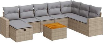 vidaXL Set De Sof&aacute;s De Jard&iacute;n Con Cojines 9 Pzas Rat&aacute;n Sint&eacute;tico Beige Vidaxl