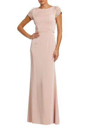 Mac Duggal Beaded Cap Sleeve Column Evening Gown in Rose at Nordstrom, Size 14