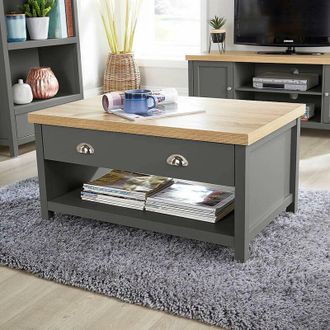 Home Source Industries Home Source - Coffee Table 2 Drawer Occasional Reception Table Metal Handles 36mm Oak Top