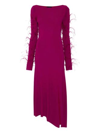 Sally Lapointe Midi-jurk met veren - Paars