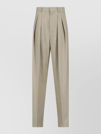 Saint Laurent virgin wool and silk high-rise wide-leg pleated tailored trousers