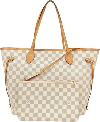 Louis Vuitton Rose Ballerine White Damier Azur Pouch Tote Bag (Pre-Owned)