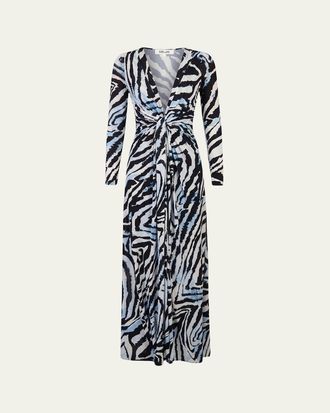 Diane Von F&uuml;rstenberg Sasha Animal-Print Plunging Jersey Maxi Dress