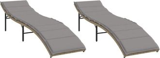 vidaXL Tumbonas Con Cojines 2 Unidades Rat&aacute;n Sint&eacute;tico Beige Vidaxl