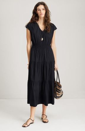 Nordstrom Tiered Poplin Maxi Dress in Black at Nordstrom, Size Xx-Large