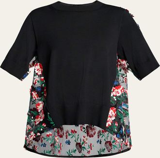 sacai Floral Embroidered Short-Sleeve Sweater