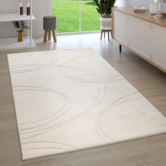 Paco Home Tappeto Salotto Pelo Corto 3D Contorni Rifilati a Mano Moderno Monocolore 80x300 cm, Crema - Paco Home