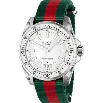 Gucci YA136207 Dive Mens Watch with White Dial and Textile Band - Multicolour Stainless Steel - One Size
