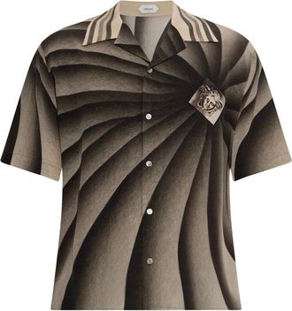 Versace Overhemden, Heren, Bruin, XL, Zijden overhemd met korte mouwen