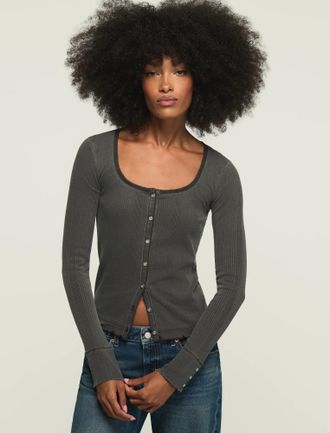 Lucky Brand Womens Solid Button Through Top