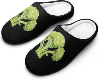 Generic Broccoli Vegetables Mens Slippers Slip On Comfortable Fleece Cotton House Shoes Winter
