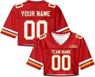 Generic Custom Football Jerseys for Women Personalized - Crop Top Jersey with Printed Team Name & Number | Breathable Polyester Sports Uniform for Football Ga