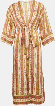 Sandro Multicolor Floral Striped Silk Kaftan Dress