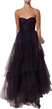 Dolce & Gabbana Tiered Tulle Silk Long Gown - female - Dolce & Gabbana - Gowns - Purple - XS - Dresses