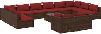 vidaXL Set Muebles De Jard&iacute;n 13 Pzas Y Cojines Rat&aacute;n Sint&eacute;tico Marr&oacute;n Vidaxl