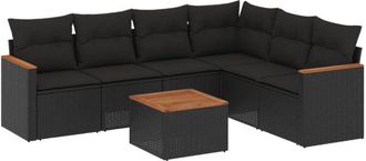 vidaXL Set De Comedor De Jard&iacute;n 7 Pzas Y Cojines Rat&aacute;n Sint&eacute;tico Negro Vidaxl