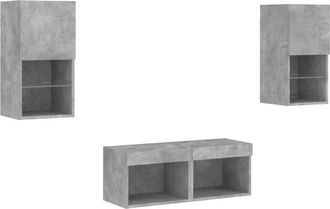 vidaXL Vidaxl - Muebles De Tv De Pared Con Luces Led 4 Piezas Gris Hormig&oacute;n