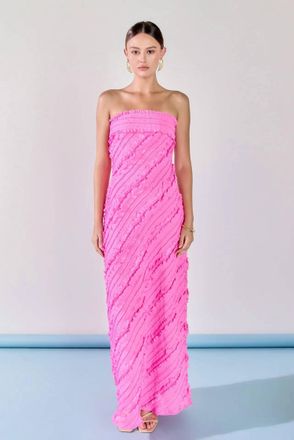 endless rose Juliette Strapless Ruffled Maxi Dress In Hot Pink
