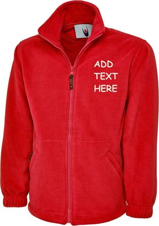 Generic Personalised Embroidered Custom Olympic full zip fleece text logo or text Winter Workwear Unisex Jacket (XXL, RED)