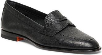 Santoni Womens tumbled leather penny loafer in Black at Nordstrom, Size 10.5