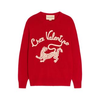 Valentino Embroidered Wool Jumper - female - Valentino - Round-neck Knitwear - Red - XS - Knitwear