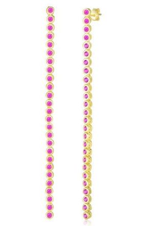 Sphera Milano 14K Gold Plated Sterling Silver CZ Linear Drop Earrings in Gold/Pink at Nordstrom Rack