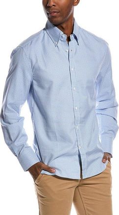 Brunello Cucinelli MenS White Blue Checked Cotton Lyocell Shirt, Size XS