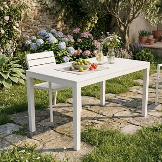 Dmora Mesa De Jard&iacute;n Dmoto, Mesa De Comedor Rectangular, Mesa De Jard&iacute;n Multiusos Para Interior Y Exterior, 100% Made In Italy, 138x78h72 Cm, Blanco - Dmora