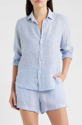 Frank & Eileen Relaxed Linen Button-Up Shirt in Thin Stripe at Nordstrom, Size X-Small