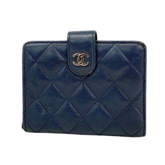 Chanel Pre-owned Bi-fold Portemonnee - Dames - Pre-owned - Blauw - Maat: ONE Size Leer