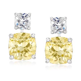 Ross-Simons Yellow and White CZ Drop Earrings in Sterling Silver