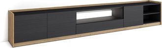 Skraut Home Skraut Home - Mueble Tv, Televisi&oacute;n, Muebles De Sal&oacute;n, Almacenaje, 310x37x50cm, Para Tv Hasta 80, Led, Estilo Moderno, Negro Y Roble