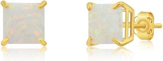 MAX + STONE 14k Yellow Gold Solitaire Princess-Cut Gemstone Stud Earrings (7mm)