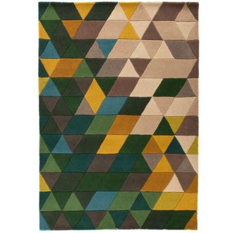 Flair Rugs Alfombra de lana verde, amarillo, gris y beige 80x150cm