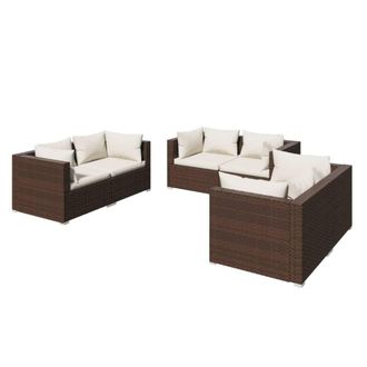 vidaXL Set Muebles De Jard&iacute;n 6 Pzas Y Cojines Rat&aacute;n Sint&eacute;tico Marr&oacute;n Vidaxl