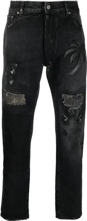 Palm Angels palm tree-patch straight-leg jeans - men - Cotton/Cotton/Calf Leather - 31 - Black