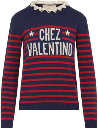 Valentino Blauwe Katoenen Trui Elegant Stijlvolle Laagjes - Dames - Ronde hals truien - Veelkleurig - S - Katoen - Truien & Vesten