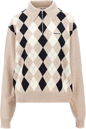 Miu Miu Argyle cashmere polo sweater Woman 38