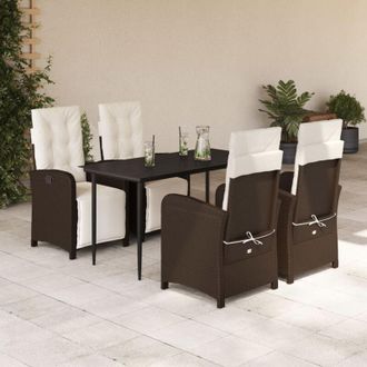 vidaXL Set Comedor De Jard&iacute;n 5 Piezas Y Cojines Rat&aacute;n Sint&eacute;tico Marr&oacute;n Vidaxl