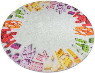 RugsX BAMBINO 38480 round washing carpet Construction kit for children anti-slip - grey / yellow multicolour round 160 cm