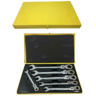 Trade Shop Trade Shop - Kit Chiavi Combinate Fisse E A Cricchetto Testa Snodabile Helved Da 6pz Hld10123