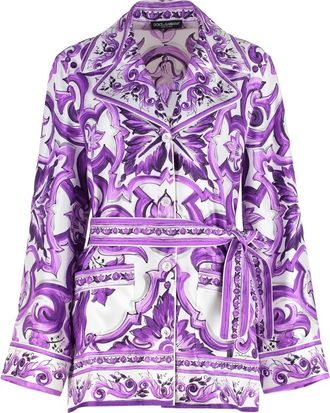 Dolce & Gabbana Maiolica Printed Twill Shirt - Dames - Overhemden - Paars - M - Overhemden