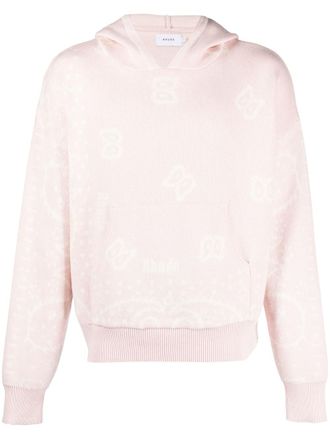 Rhude patterned-intarsia knitted hoodie - Pink
