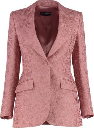 Dolce & Gabbana Jassen, Dames, Roze, M, Katoen, Jacquard Blazer met Reverskraag