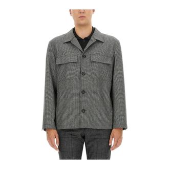 Lardini Light Jackets, male, Gray, Size: M Houndstooth Print Button-Up Shirt Jacket
