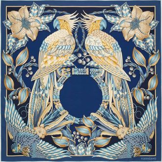 Ferragamo Women Parrots print silk scarf Blue