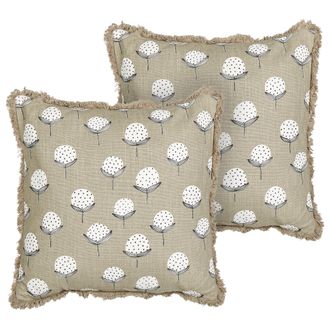 Beliani Beliani - Conjunto De 2 Cojines De Algod&oacute;n Decorativos Hechos A Mano Estampado Floral Cuadrado 45 X 45 Cm Beige Psilotales