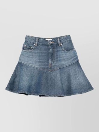 Ganni denim skirt flared hem multiple pockets