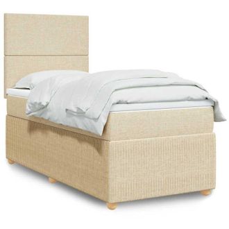 vidaXL Cama Box Spring Con Colch&oacute;n Tela Color Crema 90x200 Cm Vidaxl