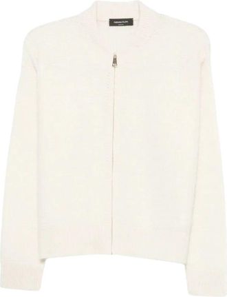 Fabiana Filippi Ritsluiting Wafelgebreide Cardigan - Dames - Vesten - Wit - M - Wol - Truien & Vesten